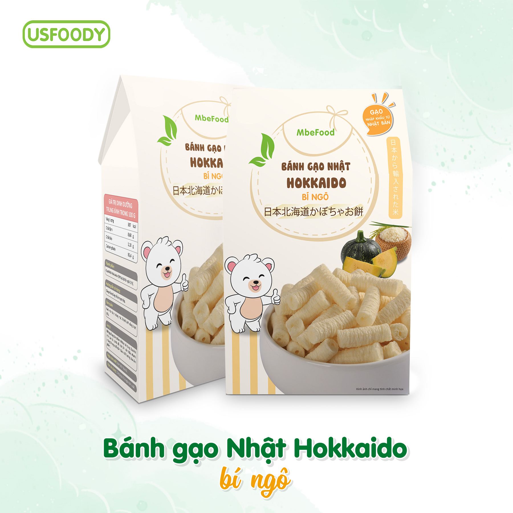 Bánh gạo ăn dặm gạo Nhật Hokkaido vị bí ngô